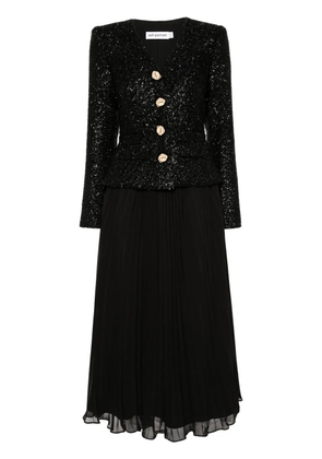 Self-Portrait bouclé chiffon midi dress - Black