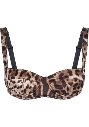 Dolce & Gabbana leopard-print satin balconette bra - Brown