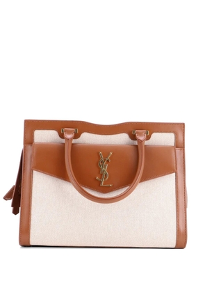 Saint Laurent Pre-Owned Uptown Tote Canvas and Leather Medium satchel - Brown