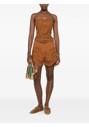 Charo Ruiz Ibiza Dune broderie-anglaise belted shorts - Brown