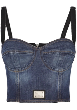 Dolce & Gabbana logo-plaque denim crop top - Blue