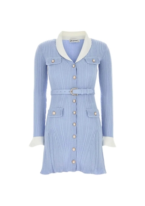 Self-Portrait belted ribbed-knit dress - Blue