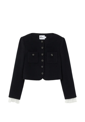 Self-Portrait lace-trimmed button-up cropped jacket - Black