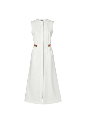 FENDI leather-trimmed sleeveless midi dress - White