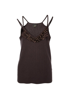 Just Cavalli Vintage button-embellished ribbed-knit tank top - Brown