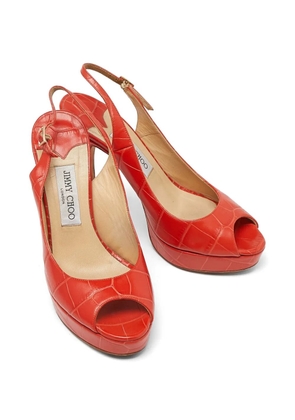 Jimmy Choo Pre-Owned croc-embossed peep-toe platform pumps - Orange