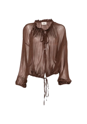 SOLOTRE ruffled-trim sheer blouse - Brown