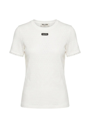 Miu Miu lace-trim logo-patch T-shirt - White