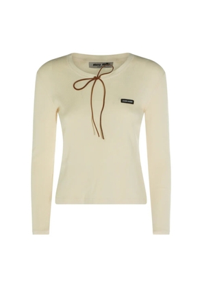 Miu Miu waffle-knit tie-fastening top - Neutrals