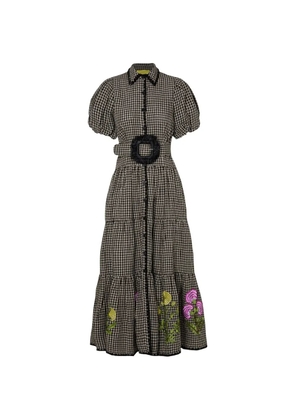 PHILIPPA 1970 Julia gingham-check floral-embroidered maxi dress - Black