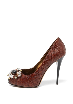 Giuseppe Zanotti Vintage croc-embossed crystal-embellished pumps - Brown