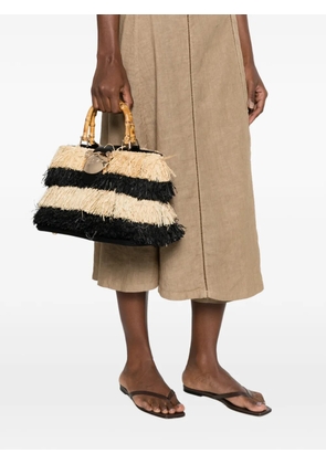 RUE MADAM PARIS Riad fringed striped tote bag - Black