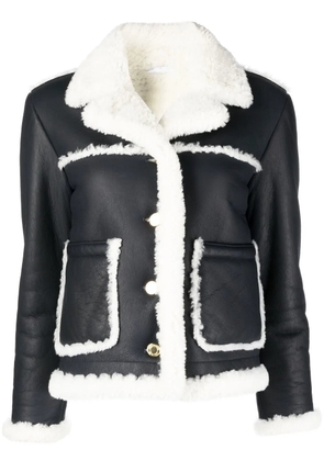 Thom Browne notched-collar shearling-trim jacket - Blue