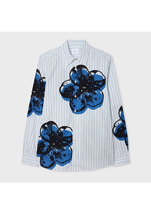 PS Paul Smith Blue Stripe 'Zine Floral' Print Shirt White