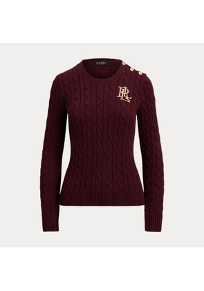 Button-Trim Cable-Knit Cotton Jumper