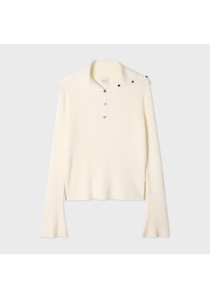 Paul Smith Women's Ecru Ribbed Knit Sailor-Collar Button Sweater White