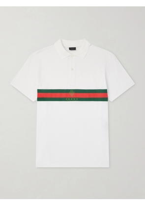 Gucci - Logo-Print Cotton-Jersey Polo Shirt - Men - White - M