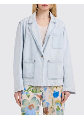 MOMONÌ Relaxed Fit Single-Breasted Cropped Blazer in Bleached Denim