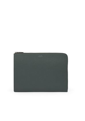 Smythson Small Laptop Case In Panama In Slate Green