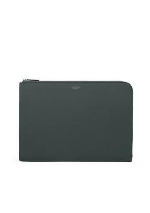 Smythson Large Laptop Case In Panama In Slate Green