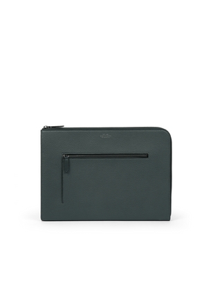 Smythson Small Laptop Case With Zip In Ludlow In Slate Green