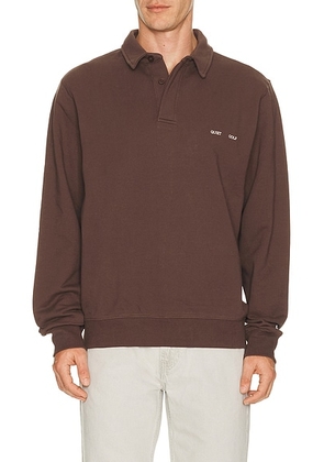 Quiet Golf Monogram Washed Rugby Sweater in Brown - Black. Size S (also in M, L, XL/1X).