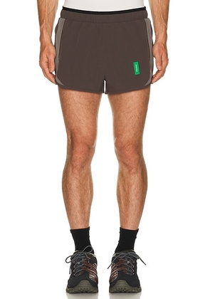 District Vision 2 Training Shorts in Carbon & Dark Taupe - Brown. Size L (also in S, M, XL/1X).