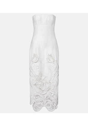 Leo Lin Rayna floral-applique linen-blend bustier gown