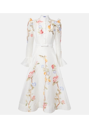 Leo Lin Selina floral ruffled linen-blend midi dress
