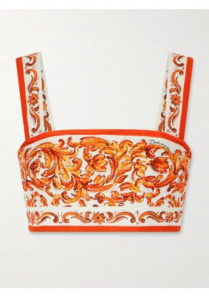 Dolce & Gabbana - Cropped Printed Woven Top - Orange - IT36,IT38,IT40,IT42,IT44