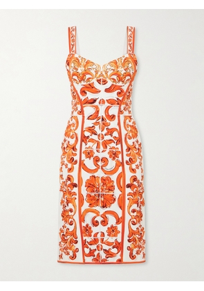 Dolce & Gabbana - Printed Silk-blend Charmeuse Mini Dress - Orange - IT36,IT38,IT40,IT42,IT44