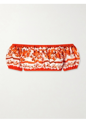 Dolce & Gabbana - Cropped Printed Cotton-poplin Top - Orange - IT36,IT38,IT40,IT42,IT44