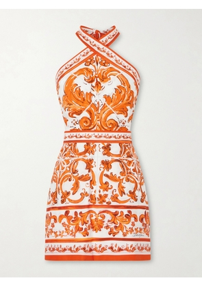 Dolce & Gabbana - Printed Cotton-poplin Mini Dress - Orange - IT36,IT38,IT40,IT42,IT44