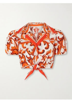 Dolce & Gabbana - Cropped Printed Cotton-poplin Top - Orange - IT36,IT38,IT40,IT42,IT44