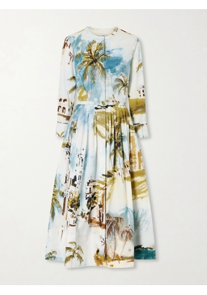 Oscar de la Renta - Belted Printed Cotton-blend Midi Dress - Blue - US0,US2,US4,US6,US8,US10,US12,US14