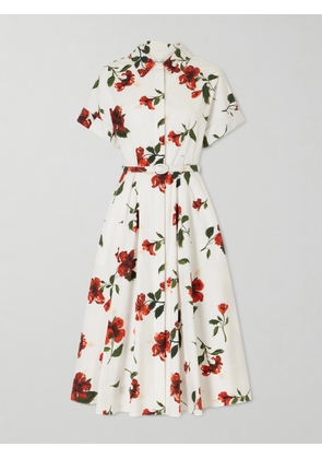 Oscar de la Renta - Floral-print Cotton-poplin Midi Dress - White - US0,US2,US4,US6,US8,US10,US12,US14,US16