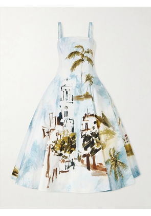 Oscar de la Renta - Dominican Landscape Printed Cotton-poplin Midi Dress - Blue - US0,US2,US4,US6,US8,US10