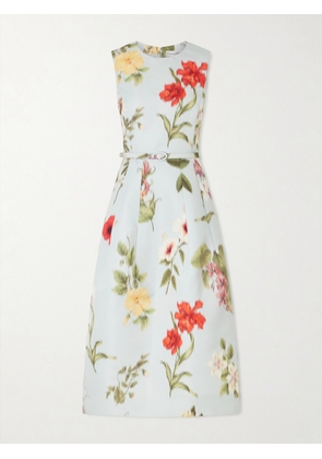Oscar de la Renta - Belted Floral-print Faille Midi Dress - Blue - US2,US4,US6,US8,US10