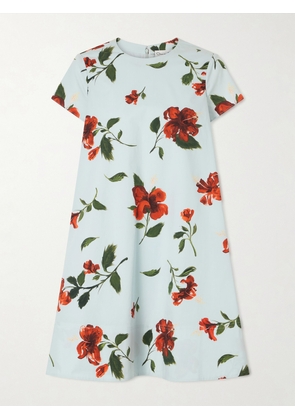 Oscar de la Renta - Floral-print Cotton-blend Poplin Mini Dress - Blue - US0,US2,US4,US6,US8,US10,US12