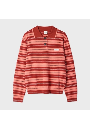 Paul Smith Women's Pink and Red Bouclé Stripe Rugby Jumper