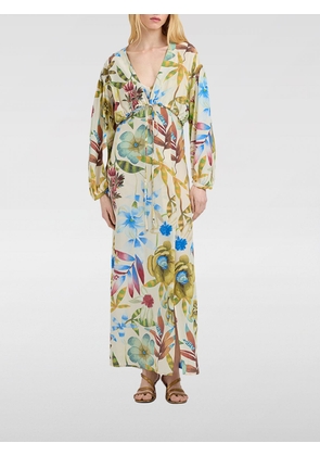 MOMONÌ Floral Print Silk Midi Sheath Dress with Cut-Out