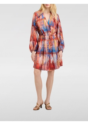 MOMONÌ Abstract Print Silk Mini Dress with V-Neck and Long Sleeves