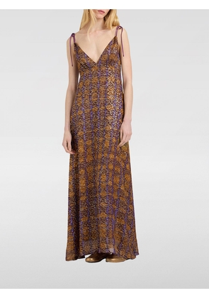 MOMONÌ Abstract Print Long Viscose Dress with Tie-Up Shoulder Straps