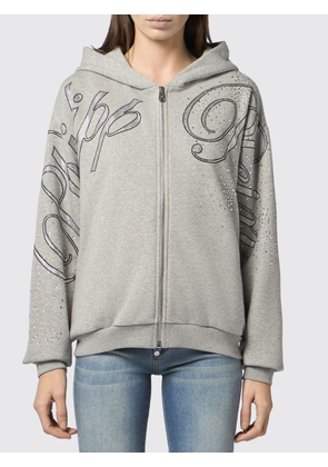 PHILIPP PLEIN Cotton Zip-Up Hoodie with Rhinestone Hexagon Logo