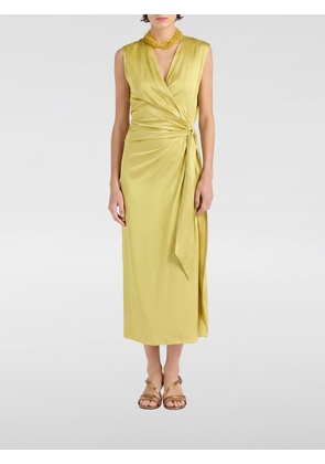 MOMONÌ V-Neck Satin Midi Wrap Dress with Side Slit