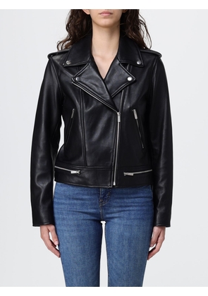 Twinset Leather Biker Jacket with Asymmetrical Zip and Shoulder Epaulettes