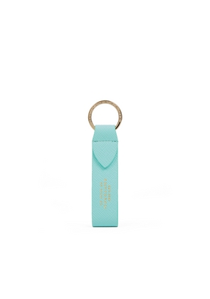 Smythson Keyring With Leather Strap In Panama In Bright Aqua