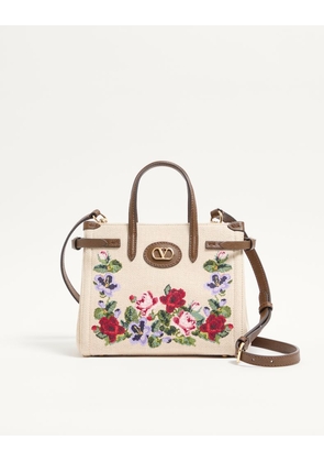 Valentino Garavani Valentino Garavani Antibes Small Embroidered Linen Shopping Bag Woman ECRU/MULTICOLOUR UNI