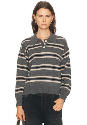 &Daughter Edith Polo Shirt in Derby Grey  Navy  & Oat Stripe - Grey. Size L (also in ).