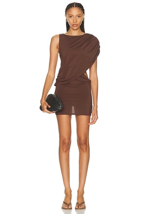 EAVES Thea Mini Dress in Chocolate Brown - Chocolate. Size L (also in XS, XXS, S, M, XL).